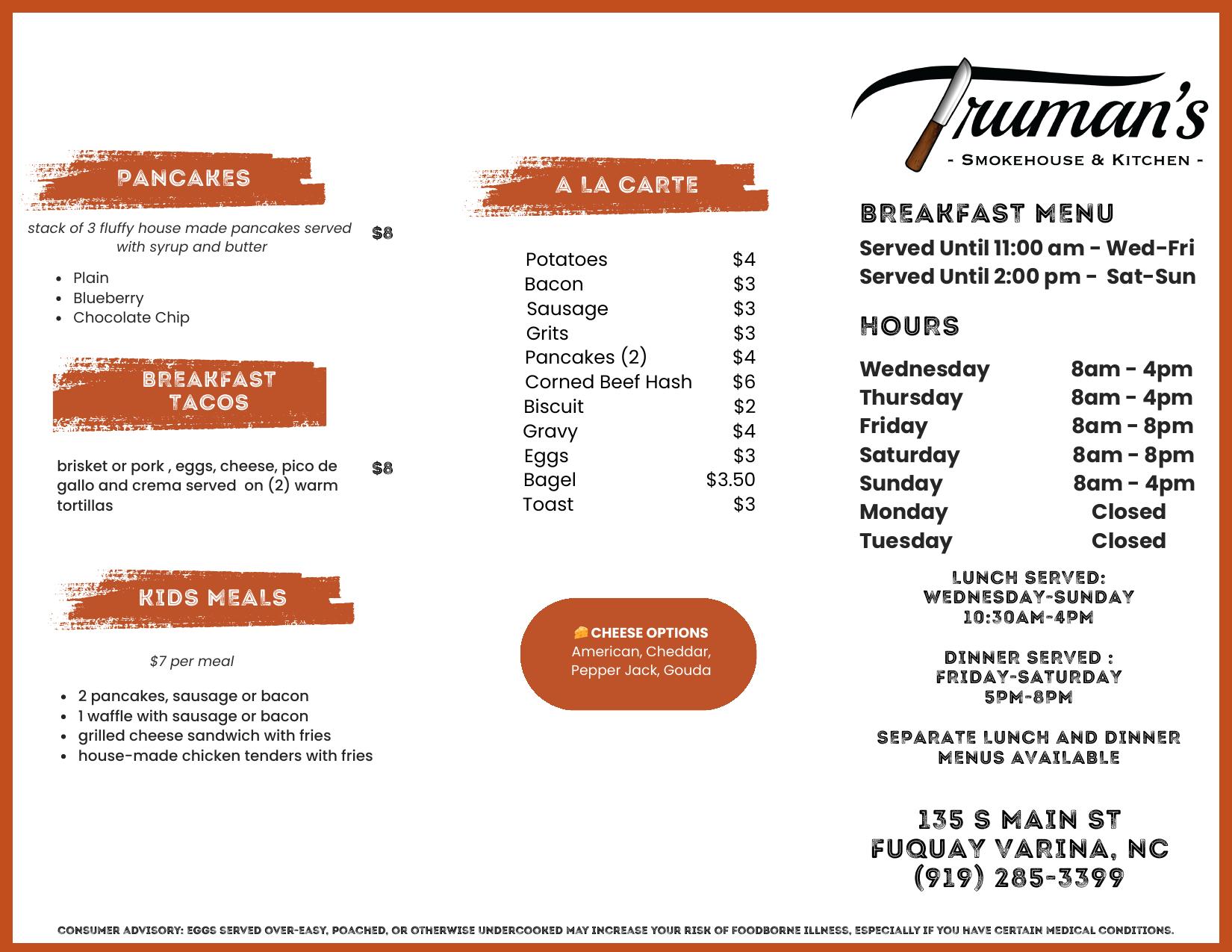 Breakfast Menu Page 1