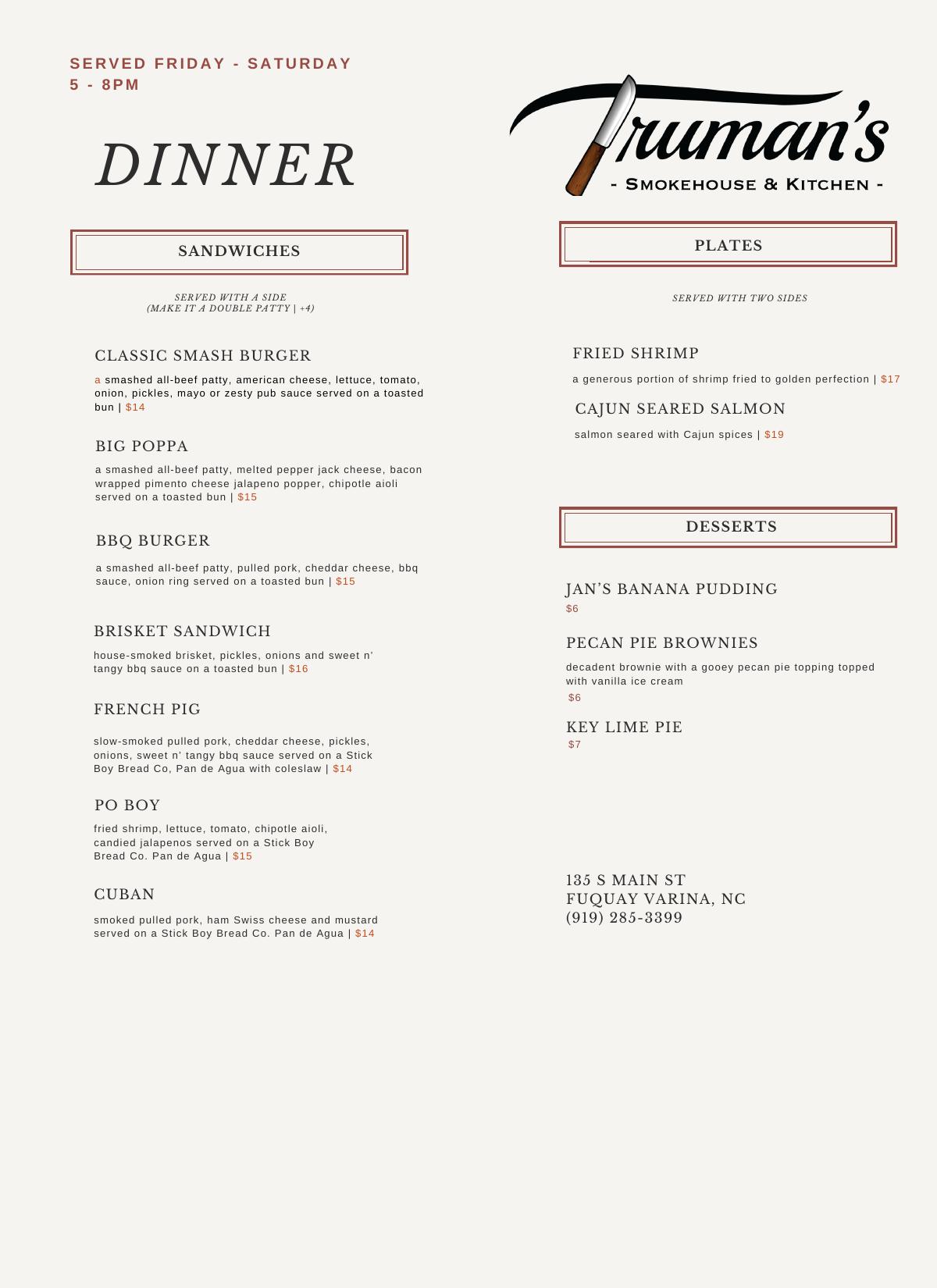 Dinner Menu Page 2